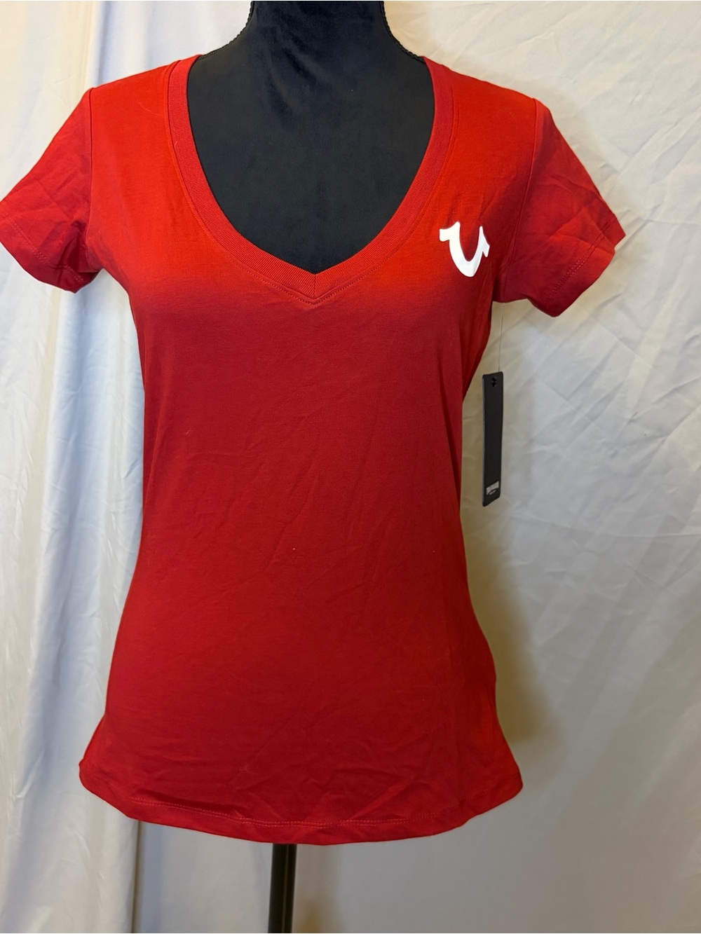 True Religion Red V-Neck Short Sleeve Logo Tee